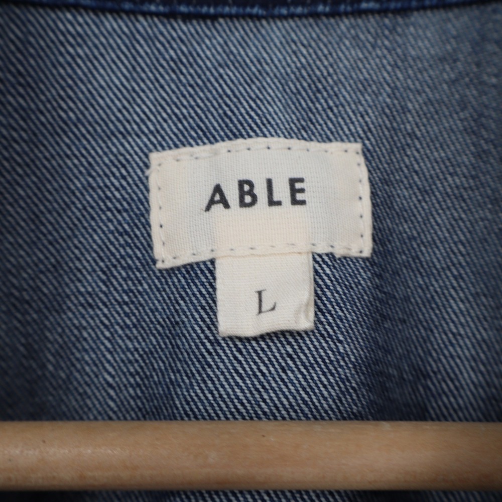 ABLE Dark Wash Denim Trucker Jacket Cotton Lyocell Blend Blue Size L - Picture 3 of 6